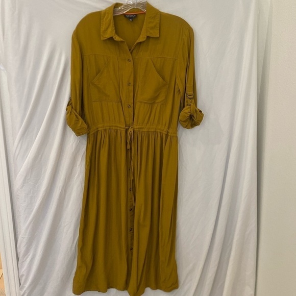 Topshop Dresses & Skirts - Topshop mustard button drawstring dress size 4